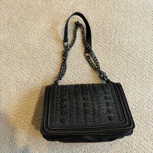 Zara  Bag Black Woven Suede Leather Convertible Shoulder Crossbody 4135/004/040